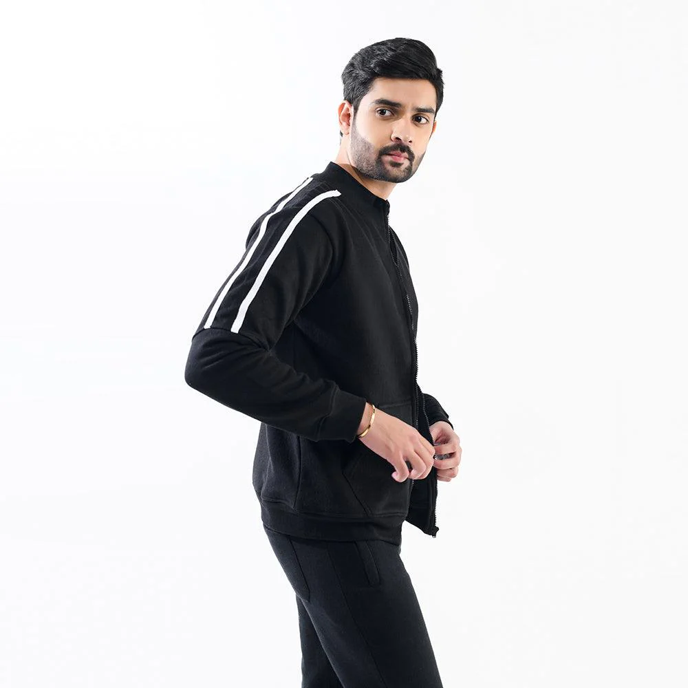 Black Mock Neck Full Zipper Hoodie - Image 3