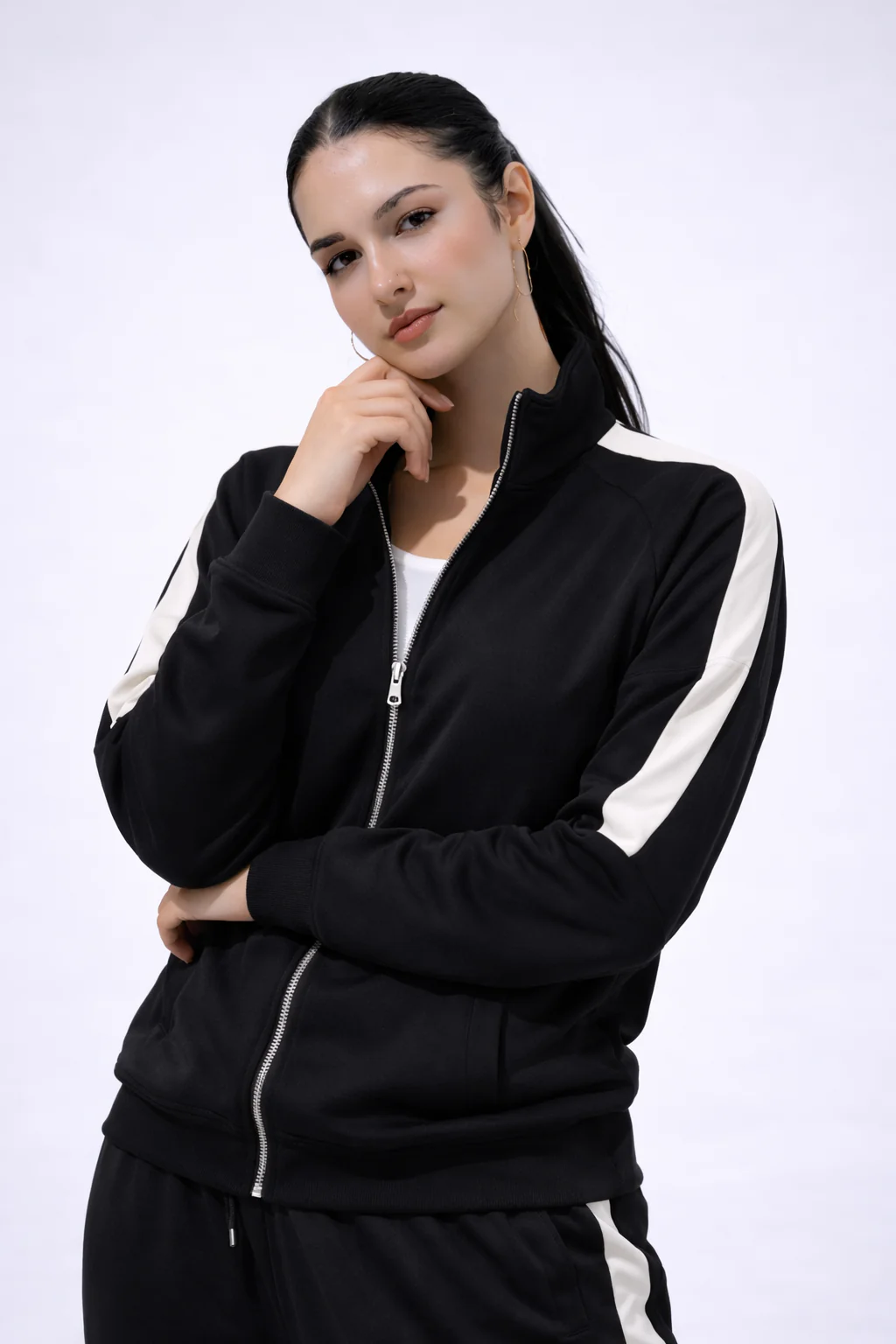 Black Mock Neck Zipper Tracksuit - Image 4