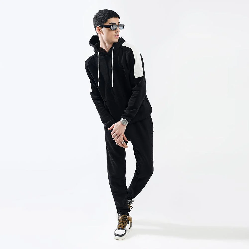 Black Contrast Side Fleece Tracksuit - Image 4