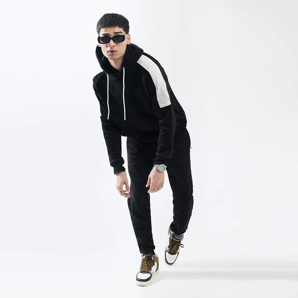 Black Contrast Side Fleece Tracksuit - Image 6