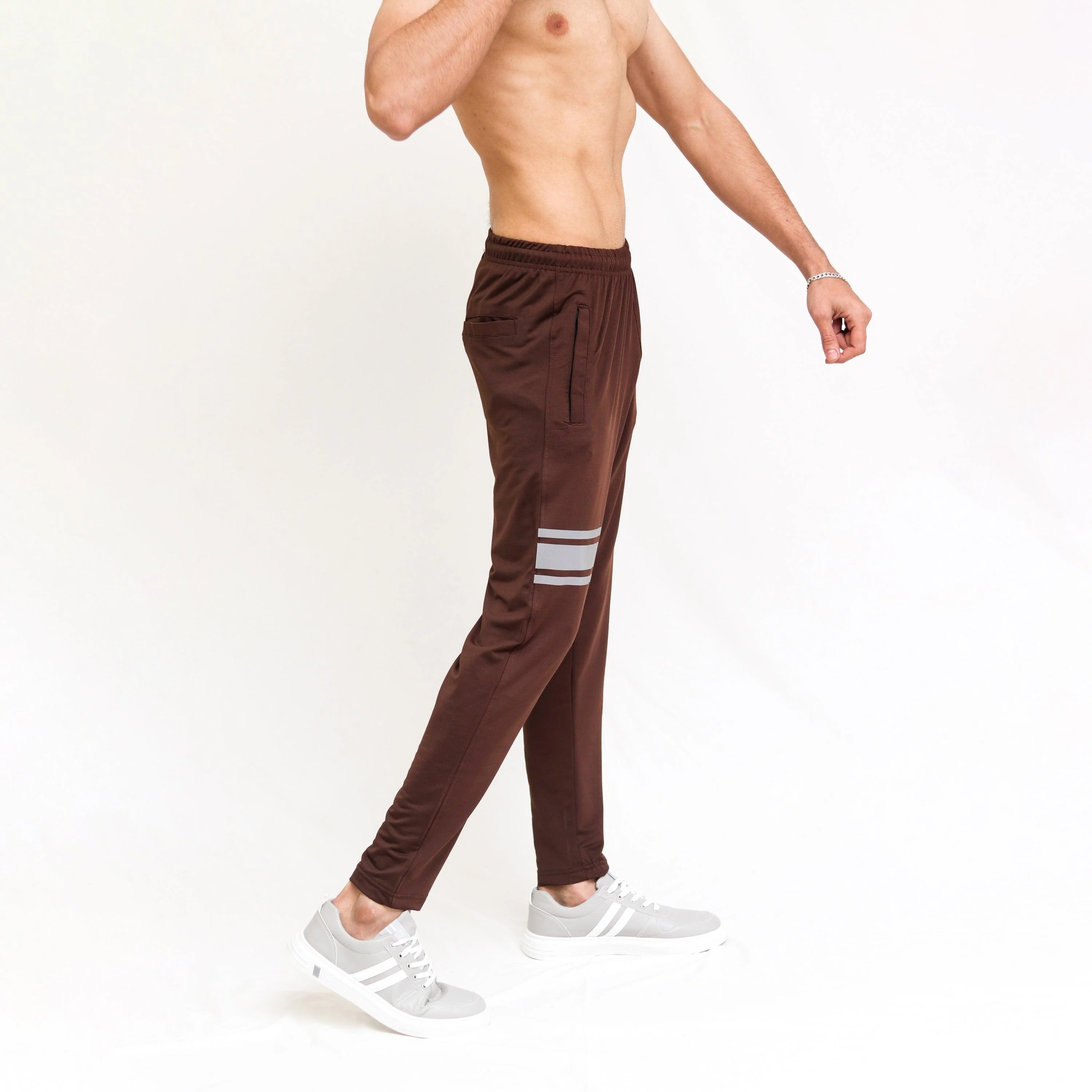 Brown Lycra Quick Dry Trouser with Three Stripes - Image 4