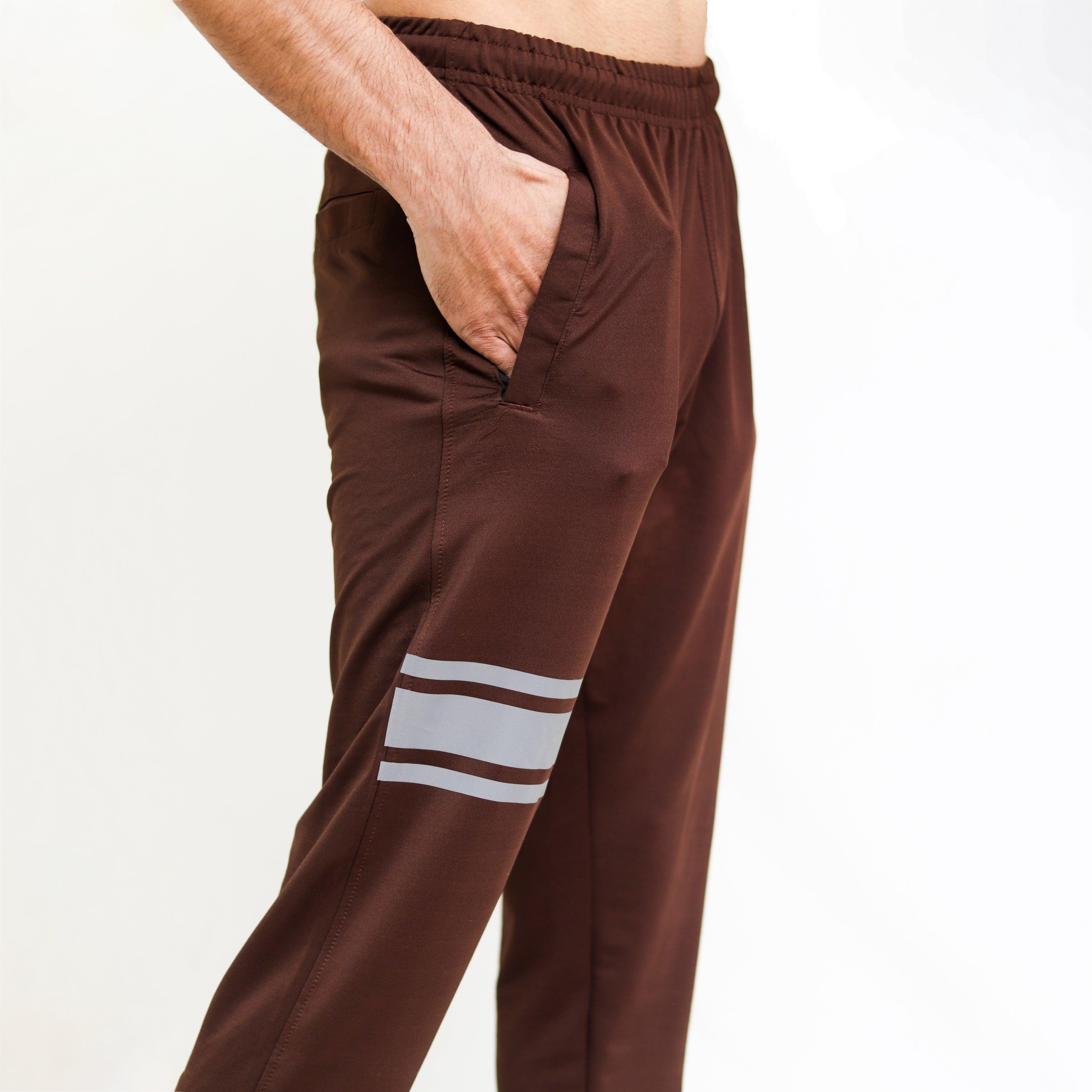 Brown Lycra Quick Dry Trouser with Three Stripes - Image 5