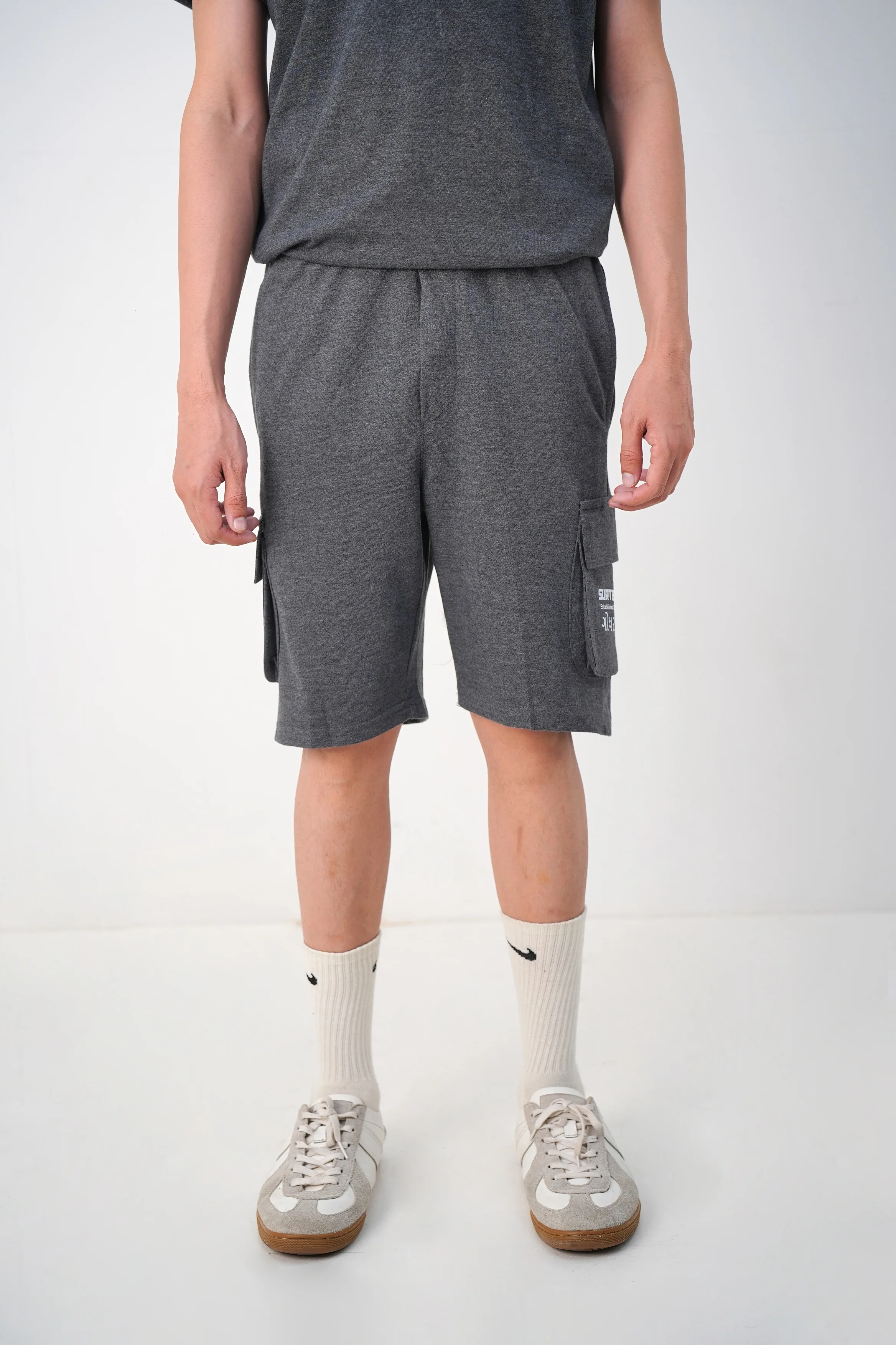 Charcoal Terry Cargo Shorts - Image 3
