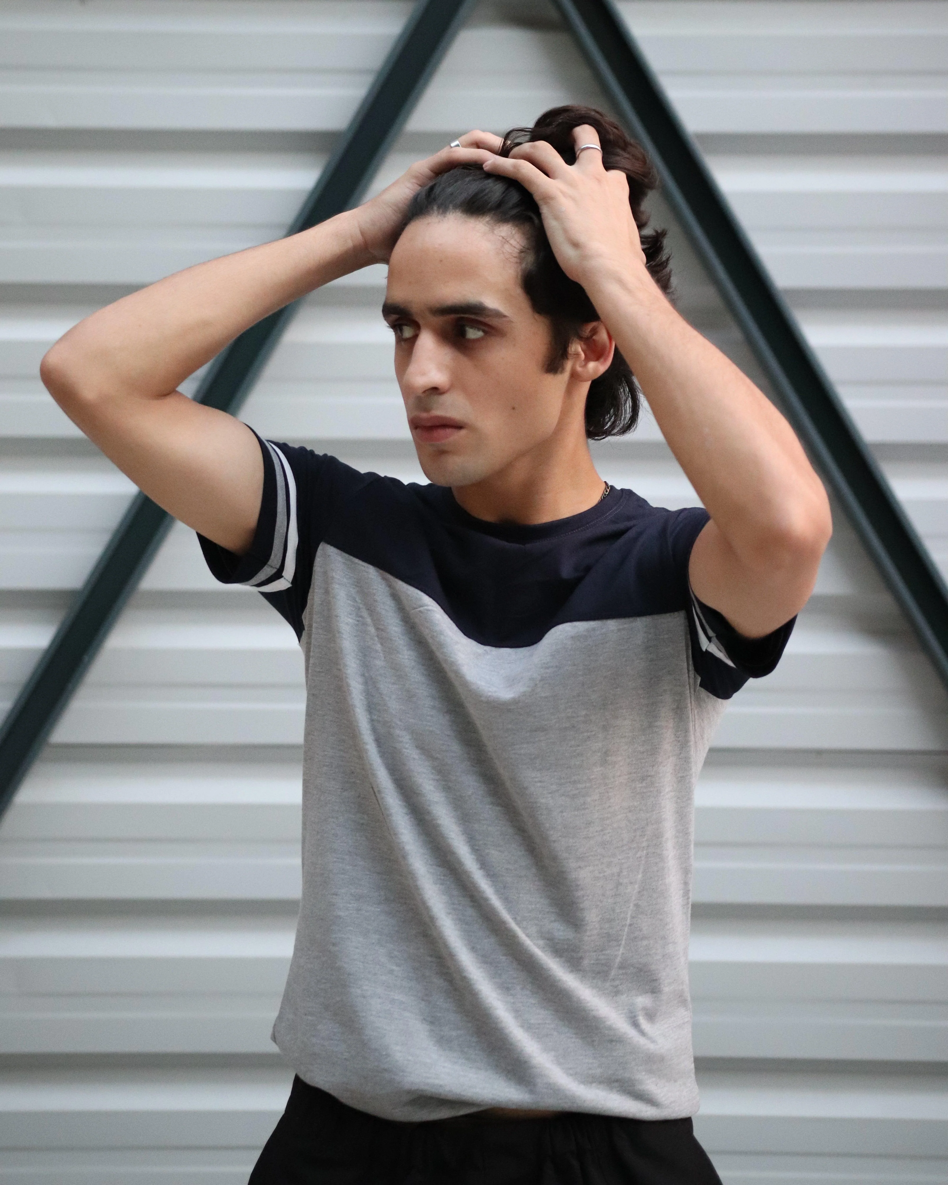 Grey Navy Panel Tee - Image 3
