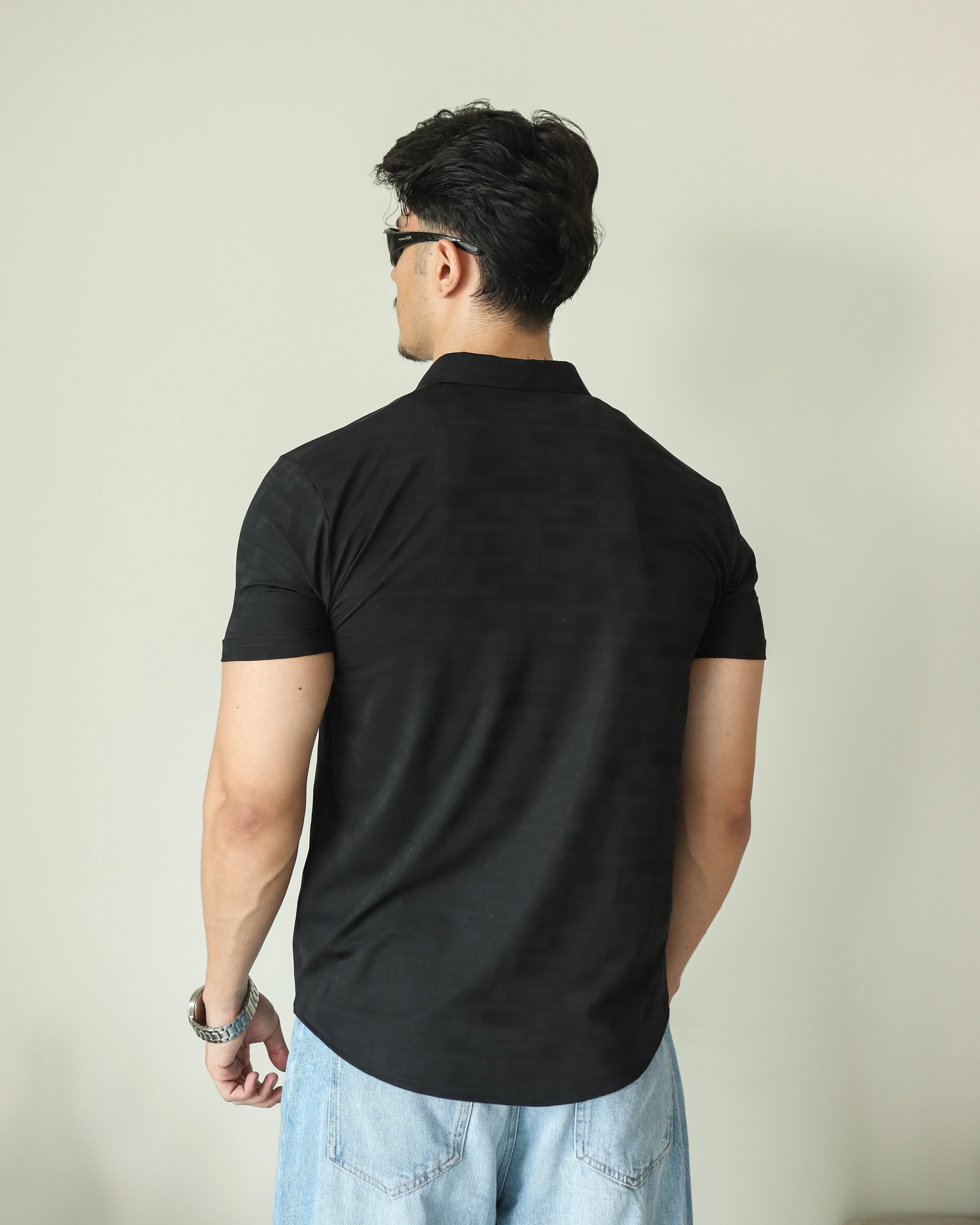 Imported Lycra Textured Shirt - Black - Image 7