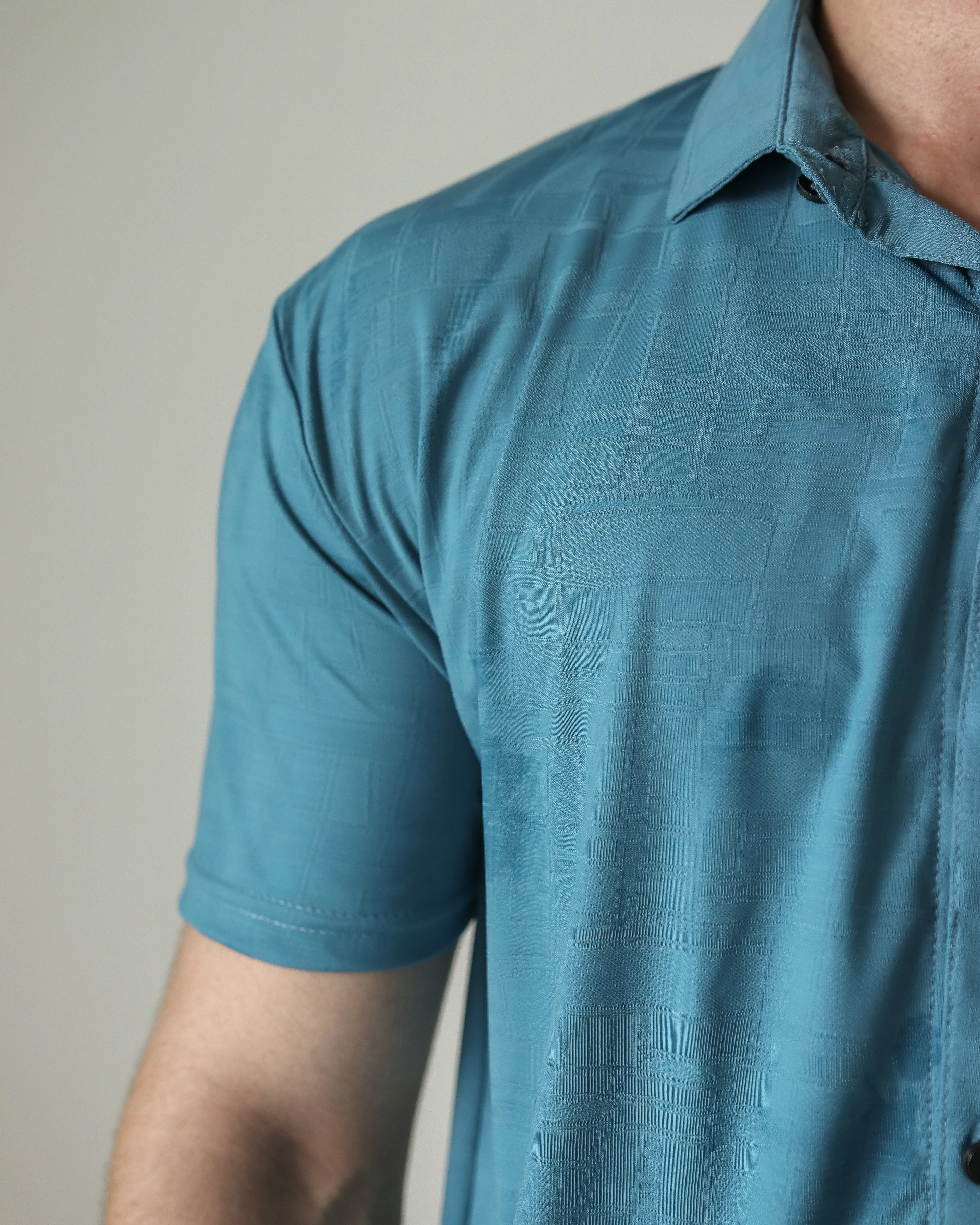 Imported Lycra Textured Shirt - Crystal Teal - Image 3