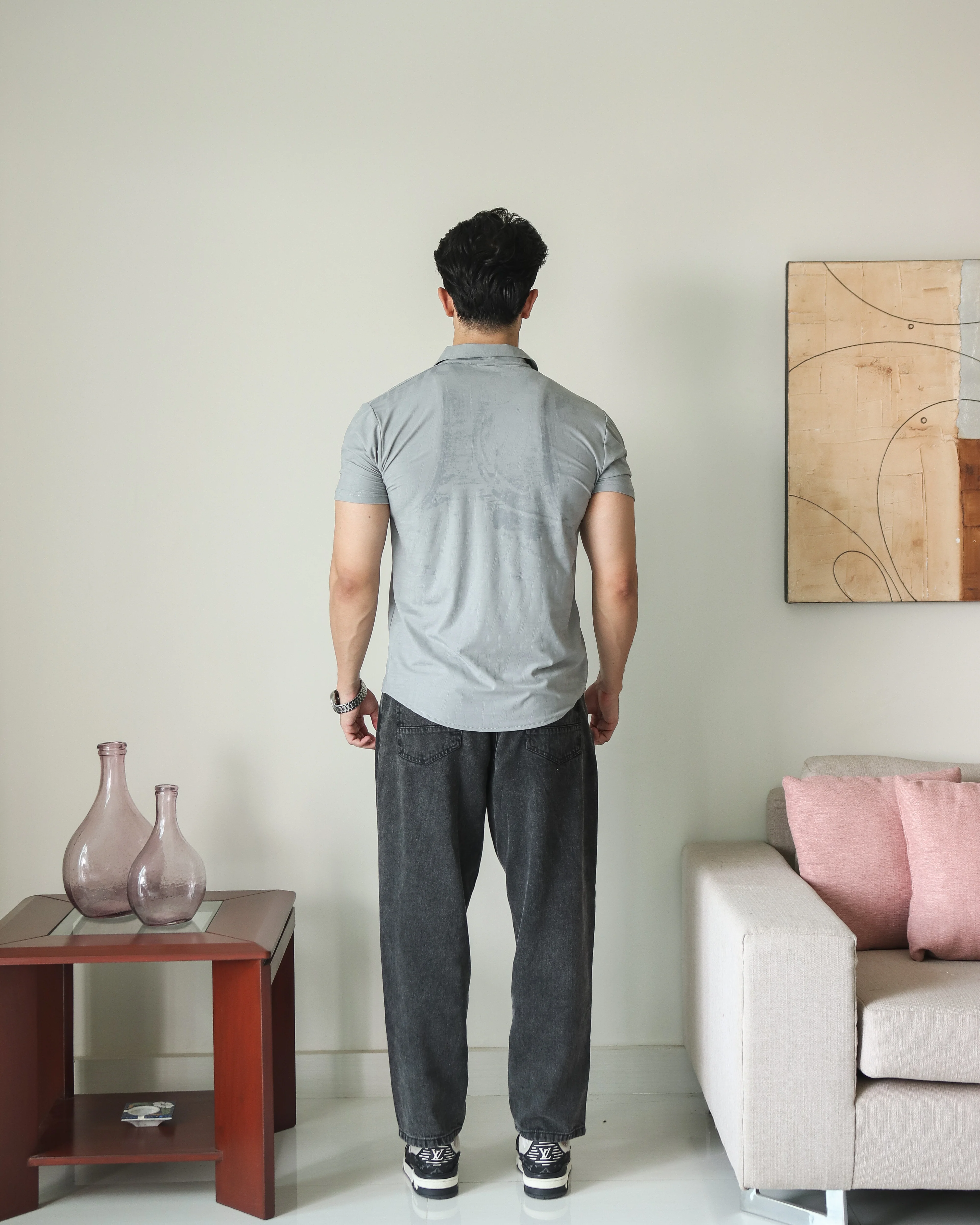 Imported Lycra Textured Shirt - Steel Grey - Image 4