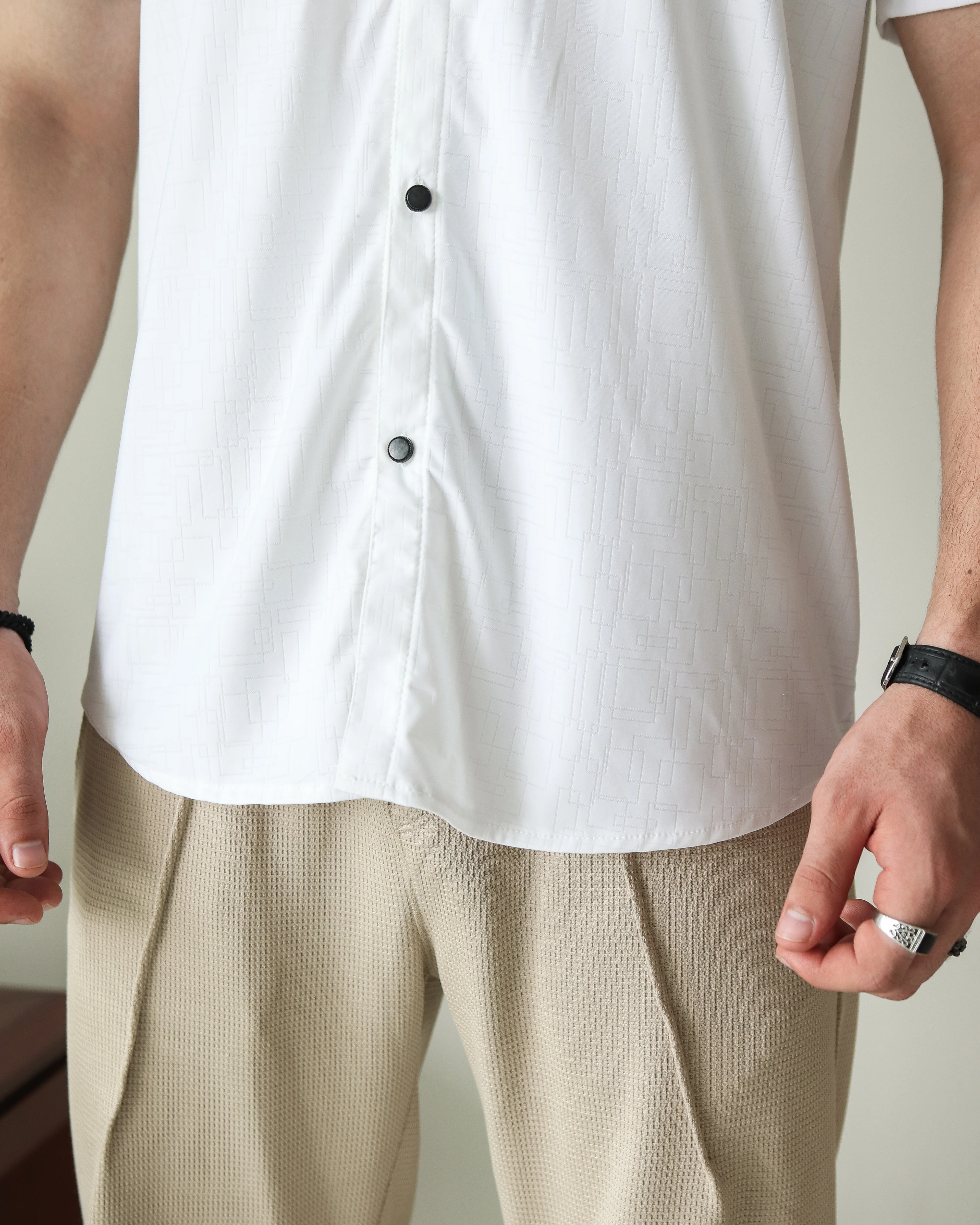 Imported Lycra Textured Shirt - White - Image 3