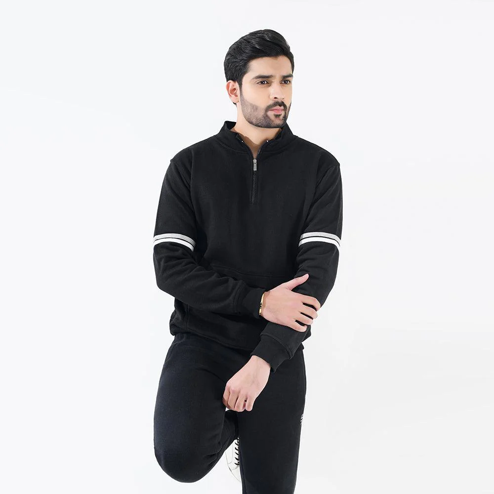 Jet Black Mock Neck Half Zipper - Image 3