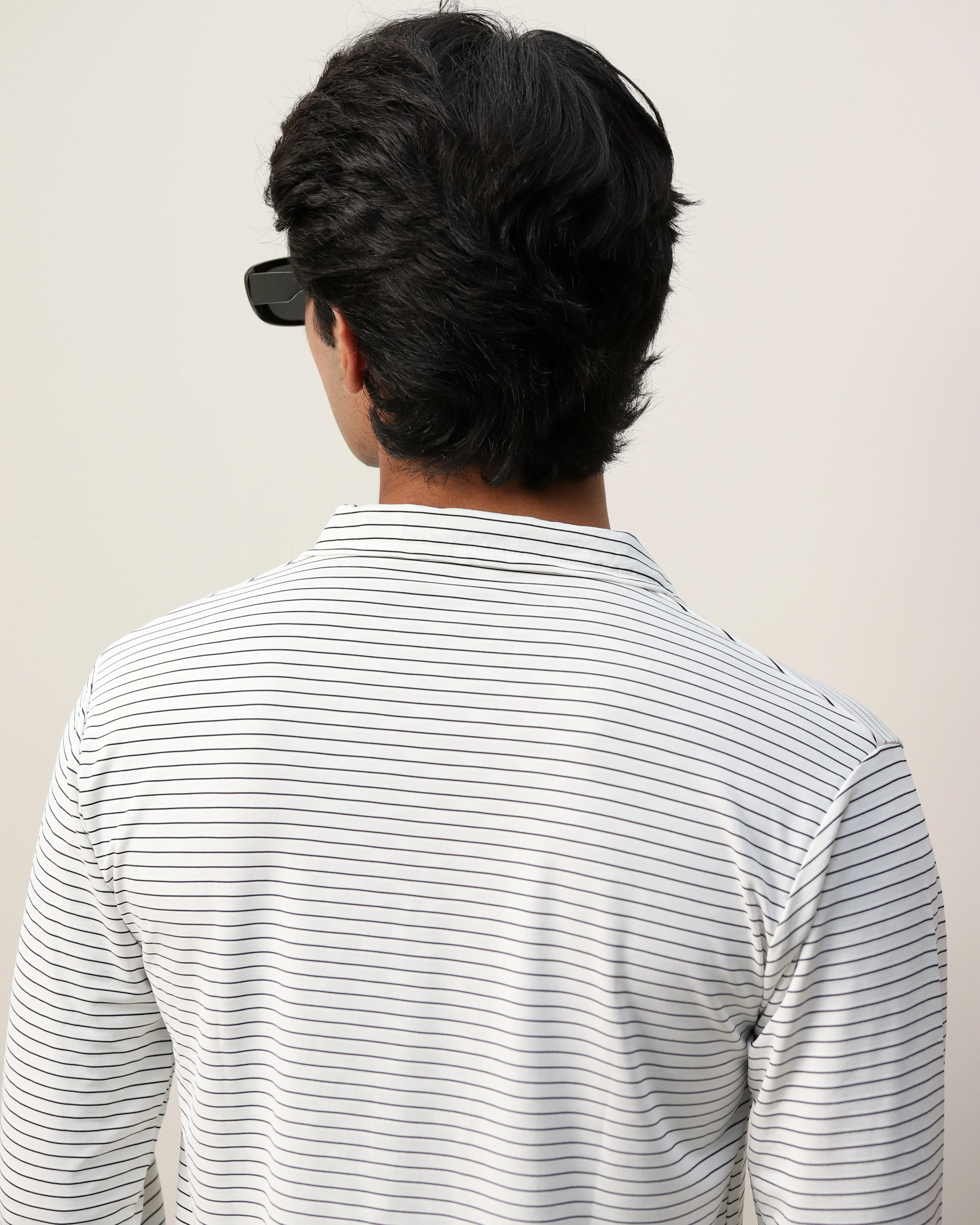 Lycra Textured Lines Shirt - White - Image 5