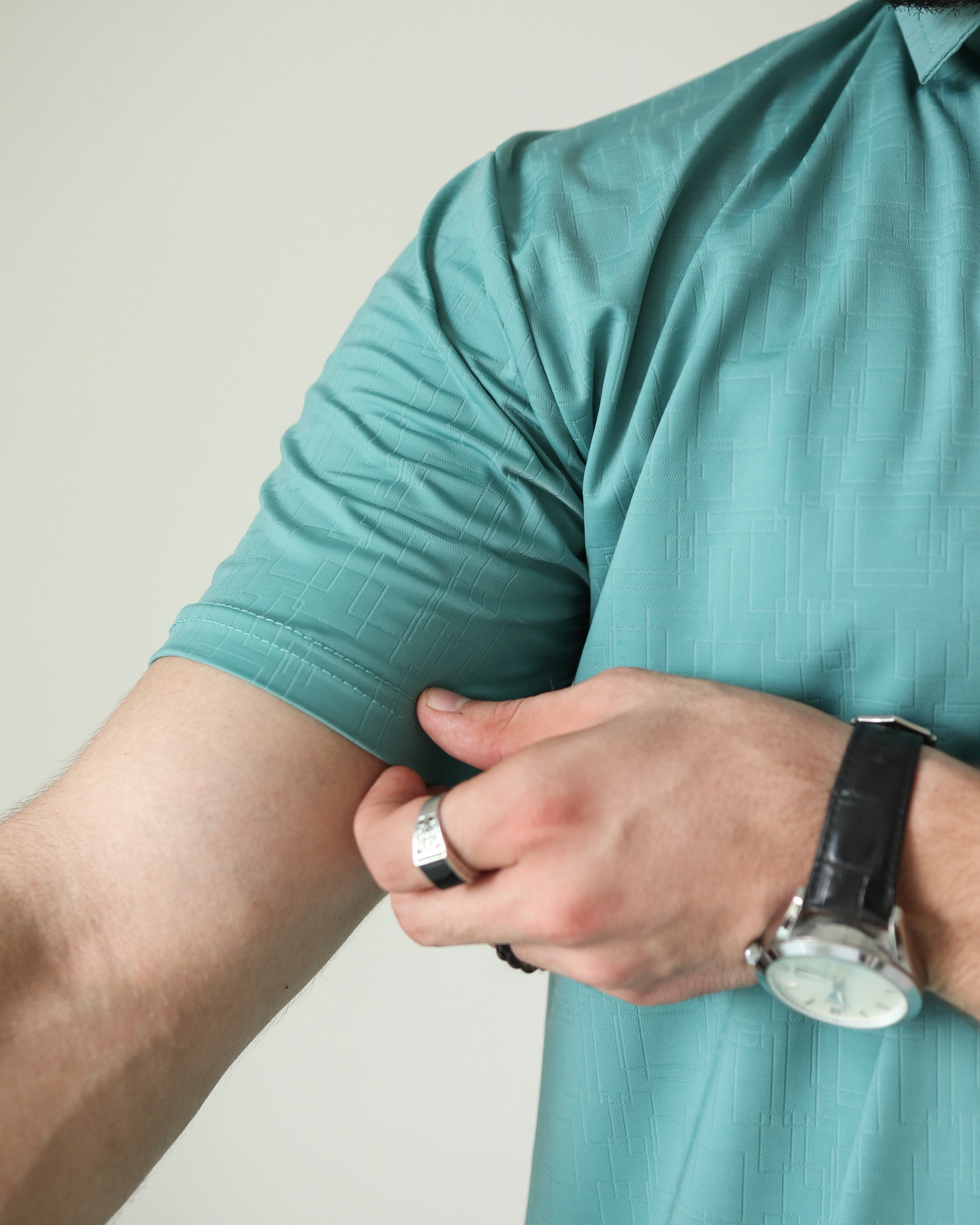 Lycra Stretch Textured Polo - Light Teal - Image 3