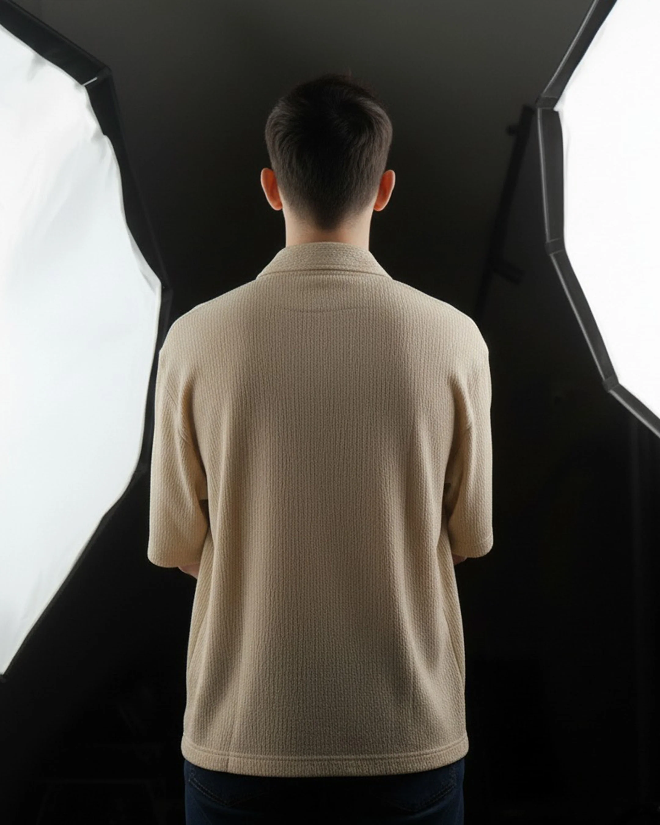 Oversize Woven Lycra Shirt - Beige - Image 4
