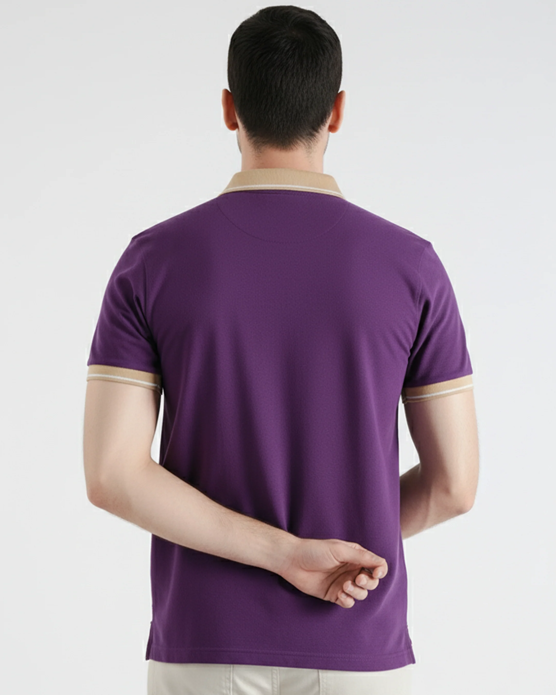 Purple And Skin Contrast Polo Tee - Image 3