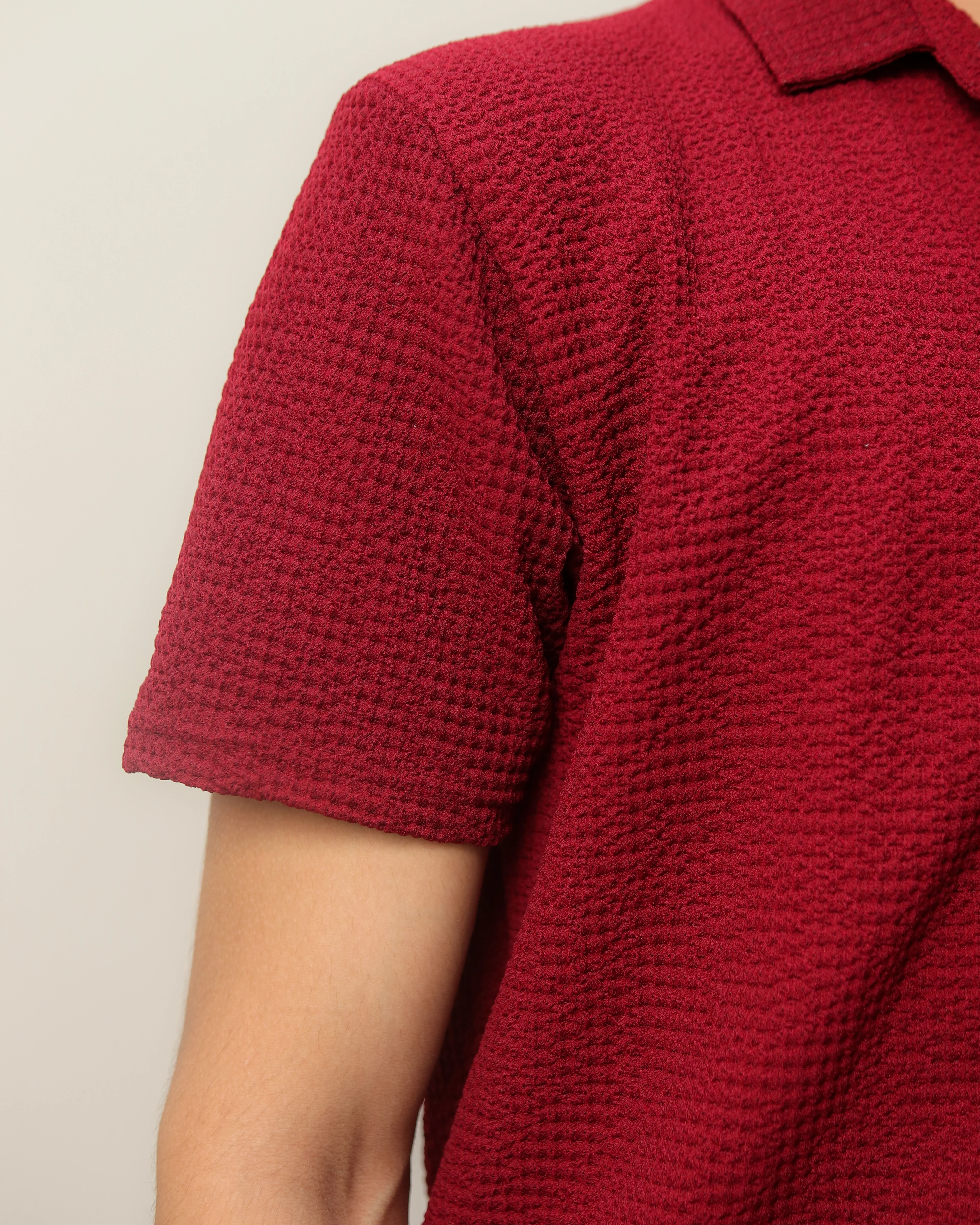 Woven Lycra Shirt - Maroon - Image 4
