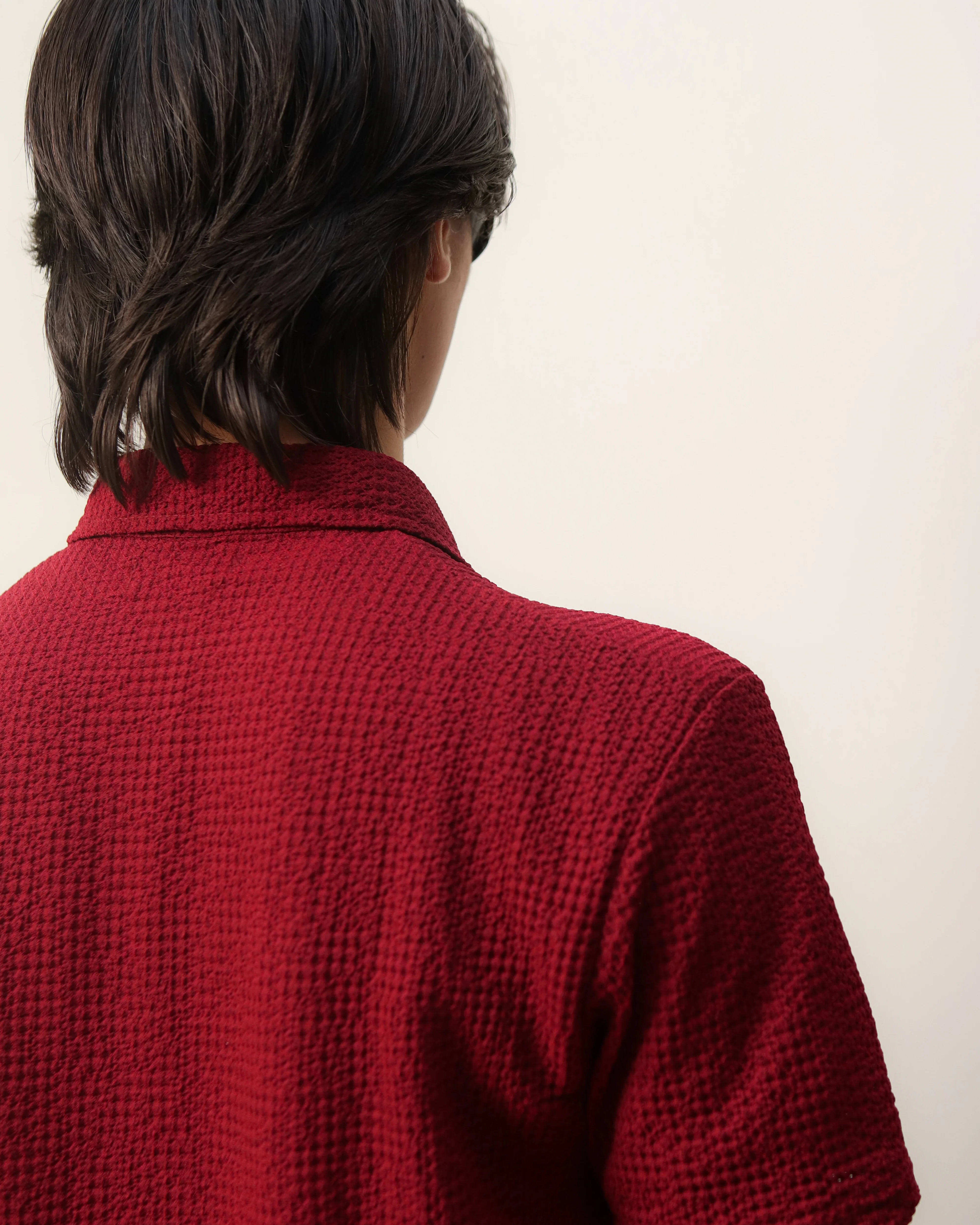Woven Lycra Shirt - Maroon - Image 5