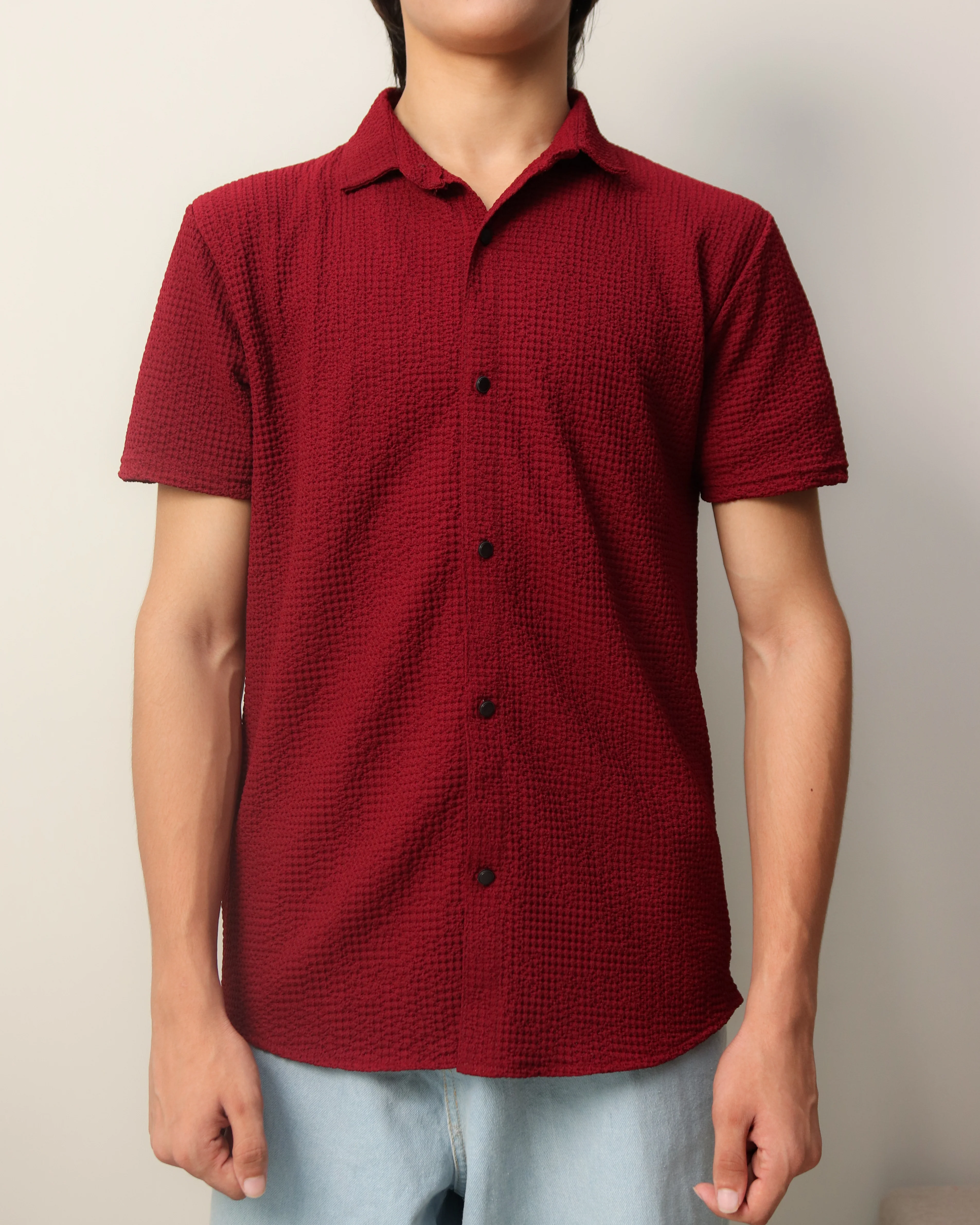 Woven Lycra Shirt - Maroon - Image 7